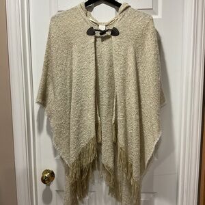 Cozy Knit Poncho with Fringe and Hood